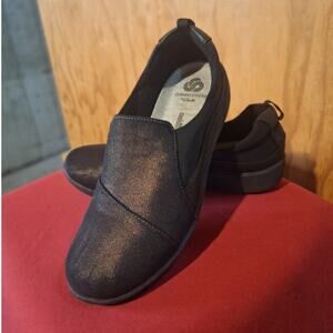 Clarks Cloudstepper Loafers Women's 8 Black Fabric Gold Shimmer Classic Comfort